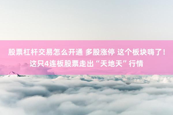 股票杠杆交易怎么开通 多股涨停 这个板块嗨了！这只4连板股票走出“天地天”行情