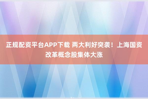 正规配资平台APP下载 两大利好突袭！上海国资改革概念股集体大涨